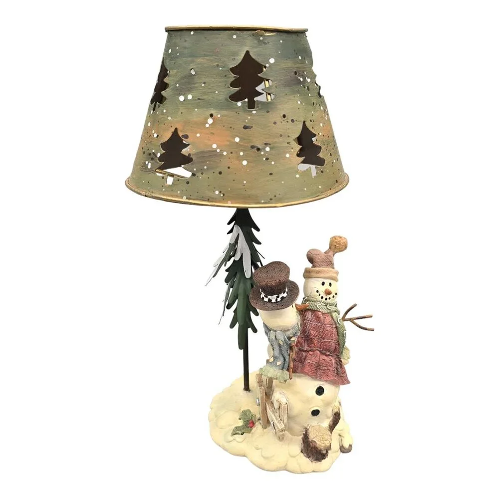 Crazy Mountain Snowman Table Tea Light Candle Holder Christmas Tree Cutout Shade